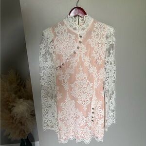 Stone Cold Fox Elegant Pink and White Lace Dress